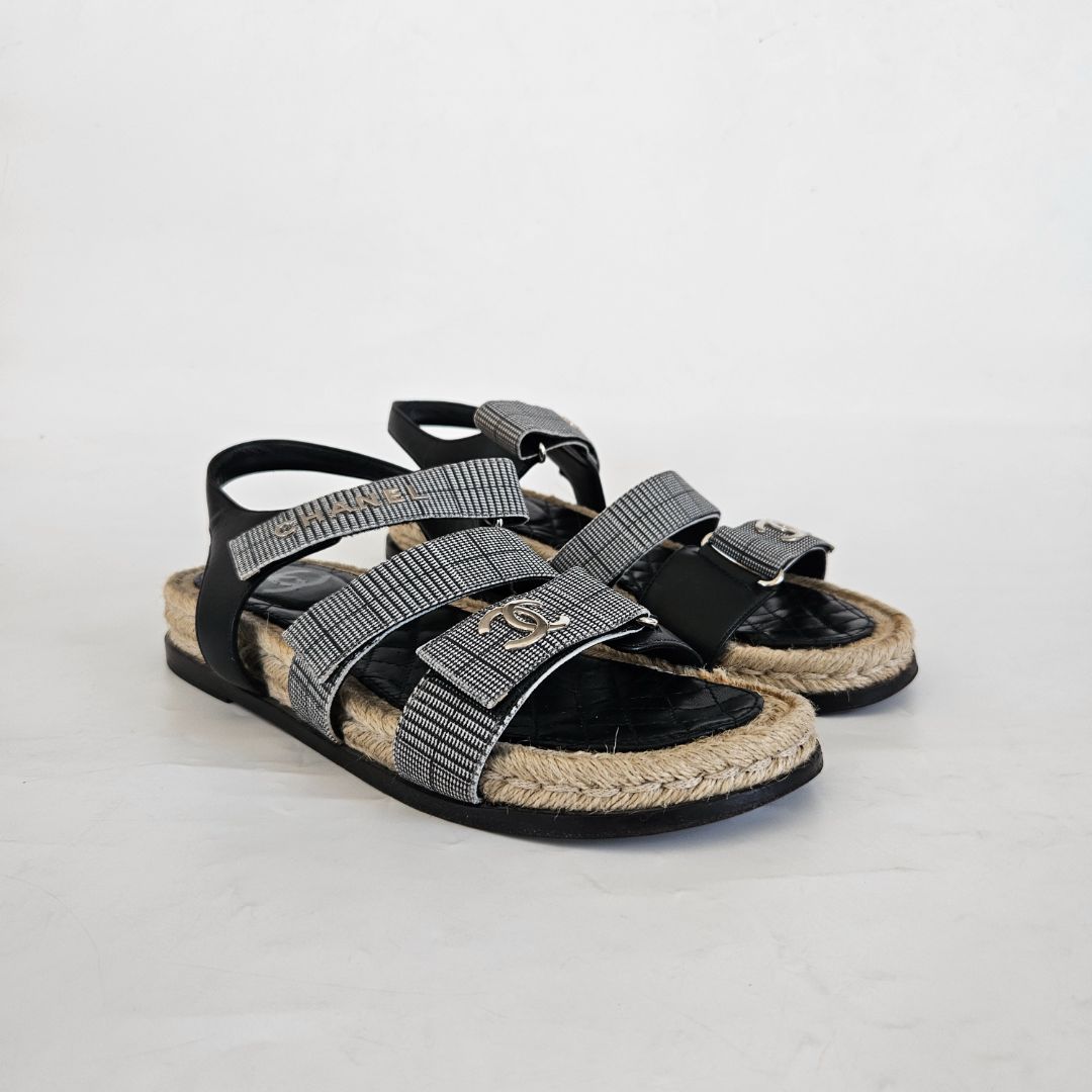 Chanel Black and Grey Sandals 39C