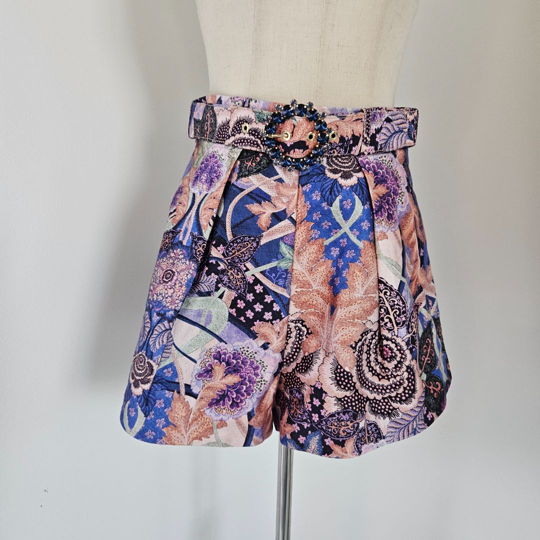Zimmermann Celestial floral print shorts with crystala belt
