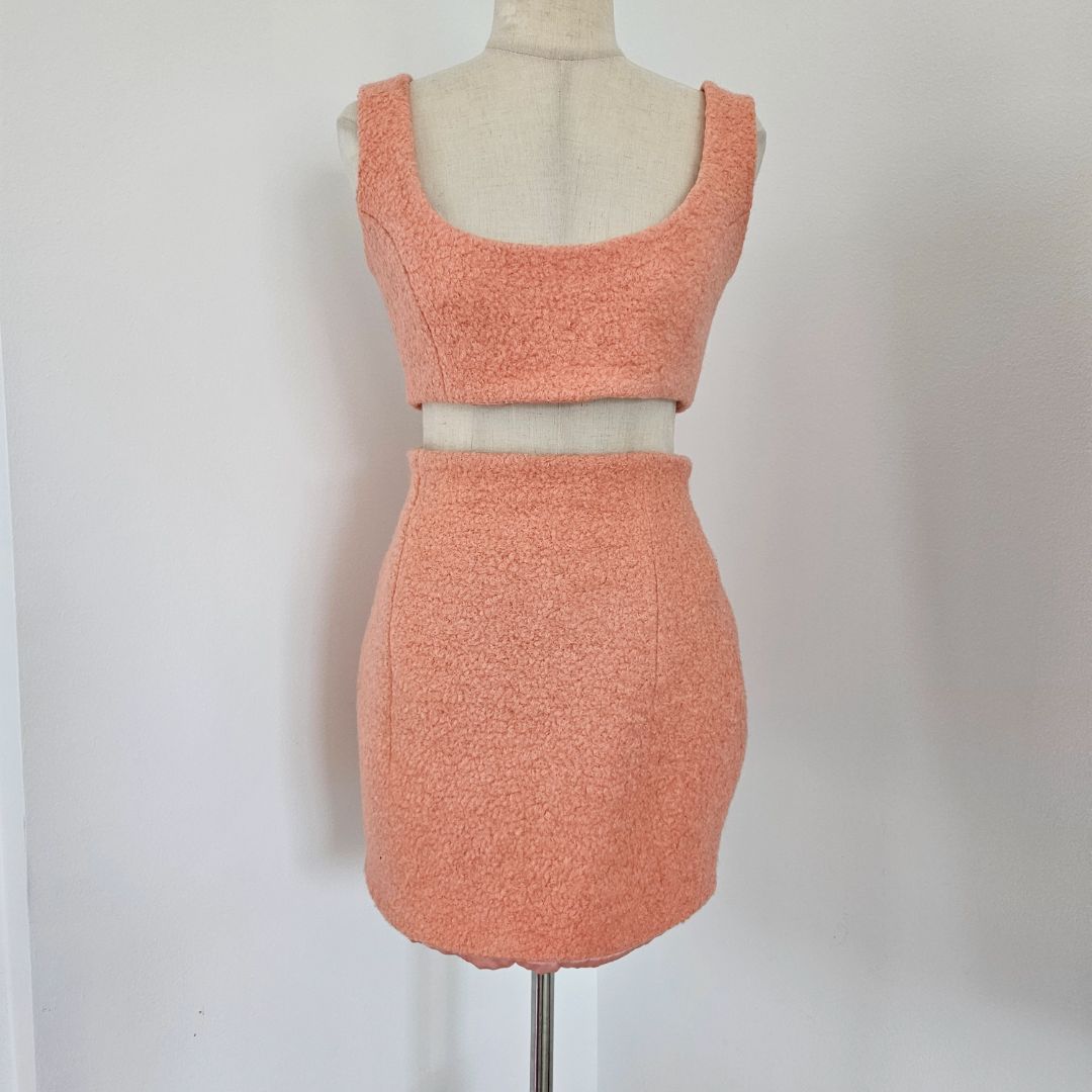 The Doll House Peach Fuzzy Top and Skirt Set
