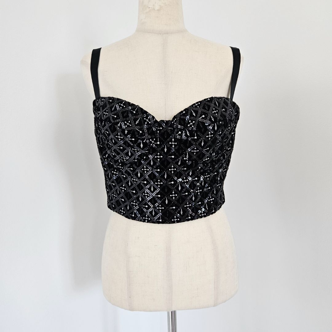 Nadine Merabi Black Velvet Sequin Two Piece Set