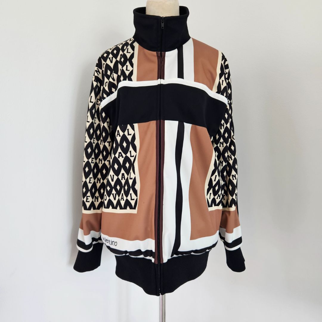 Valentino Black Logo Print Synthetic Zip Front Jacket