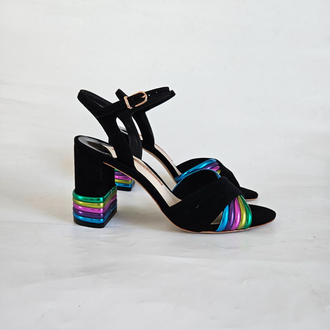 Sophia Webster Joy Metallic Leather And Suede Sandals, 38