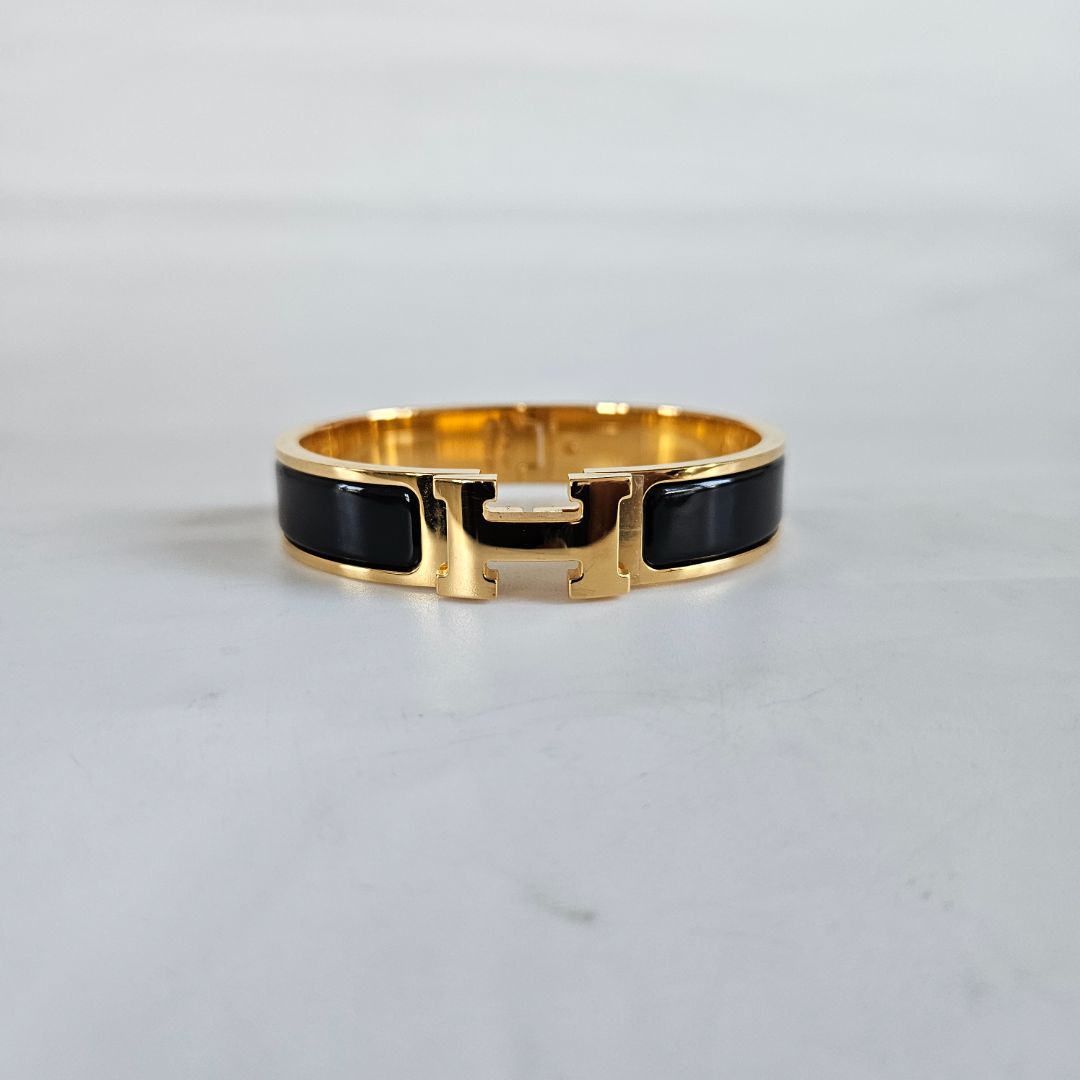 Hermès Clic Clac Gold Bracelet w/ Black Enamel