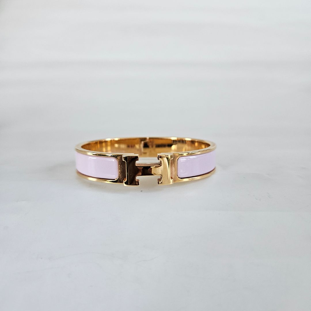 Hermès Clic Clac Gold Bracelet w/ Lavender Enamel