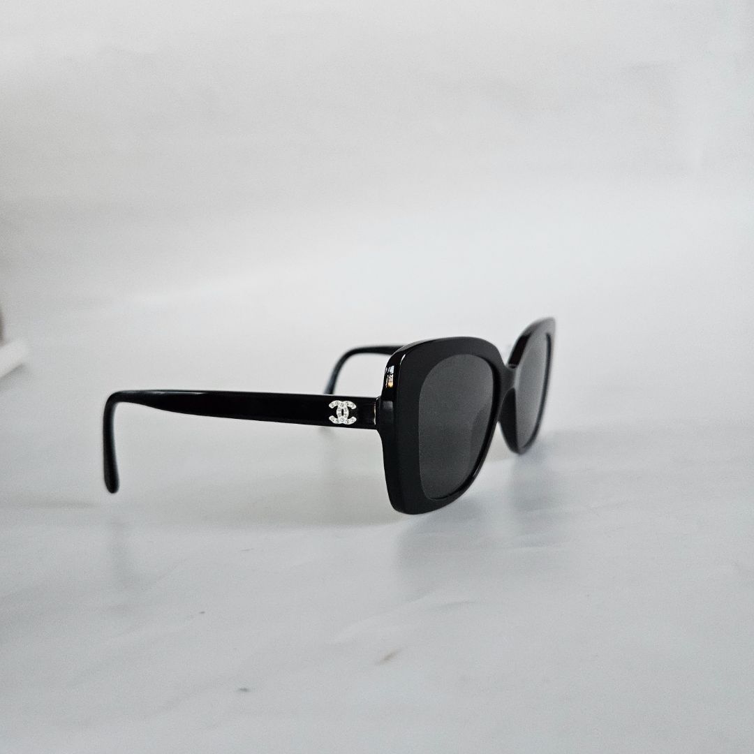 Chanel Strass Detail Square Acetate Black Sunglasses