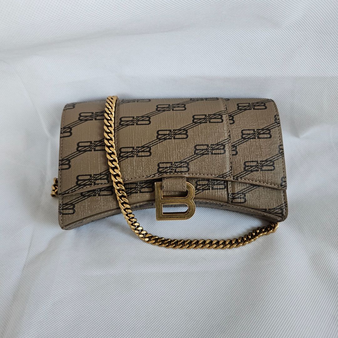 Balenciaga Hourglass Wallet On Chain Brown/Black BB Monogram Coated Canvas