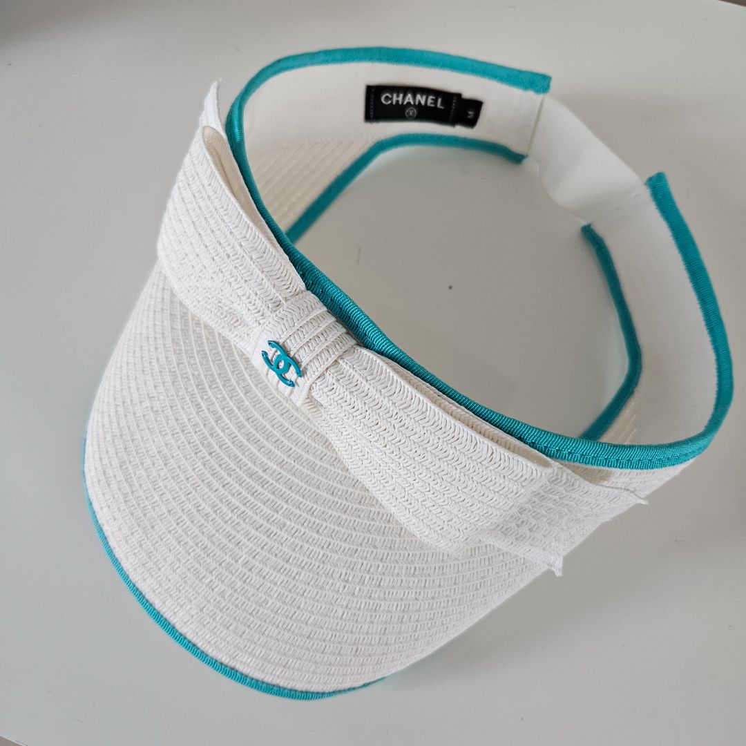Chanel Ribbon sun visor in white and blue