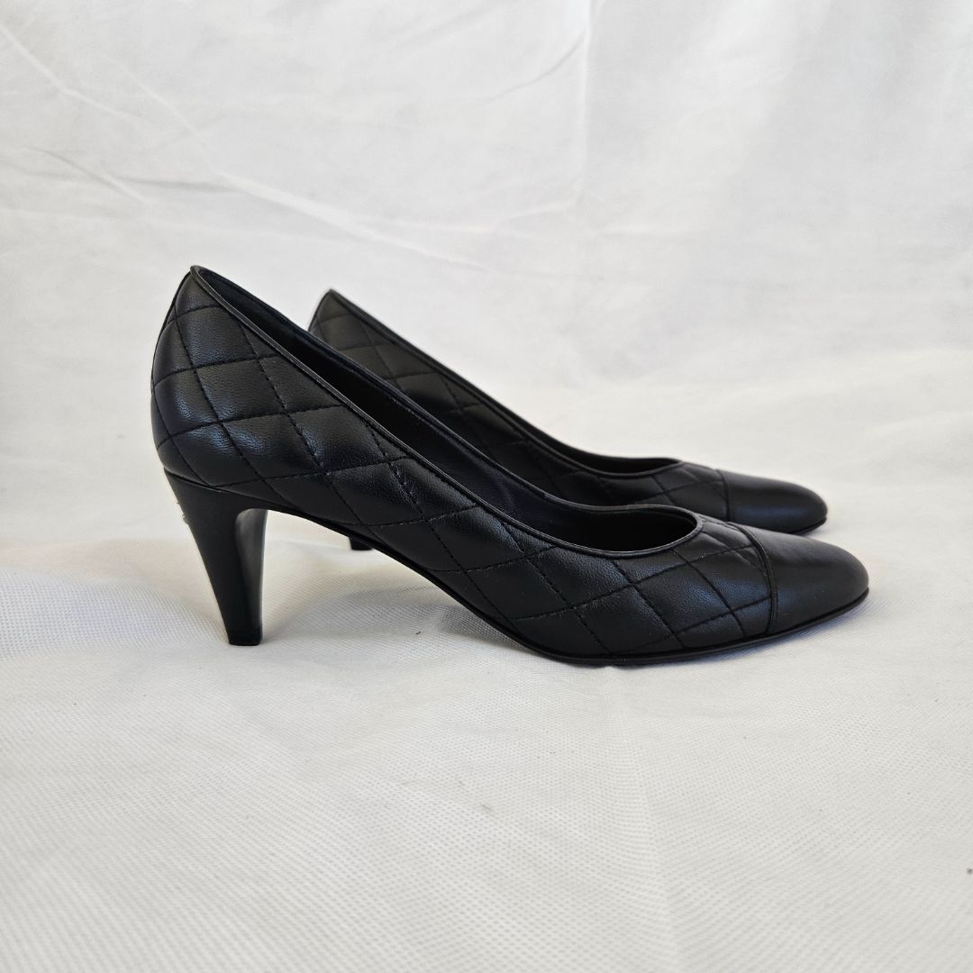 Chanel Black Quilted Heel Pumps, 38.5C