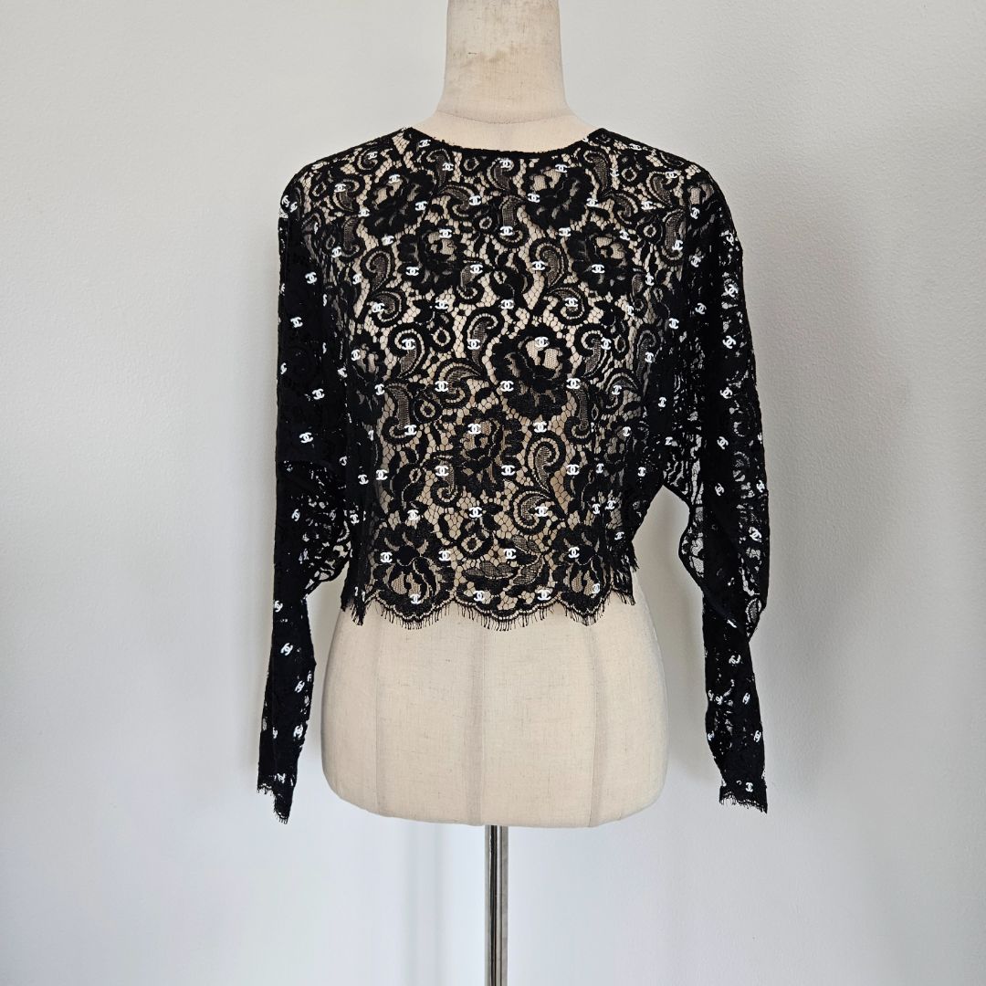 Chanel 20k Runway Black CC Lace Blouse