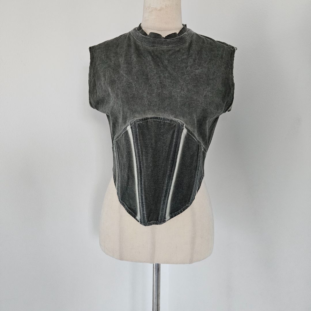 Dion Lee Grey Distressed Corset Top