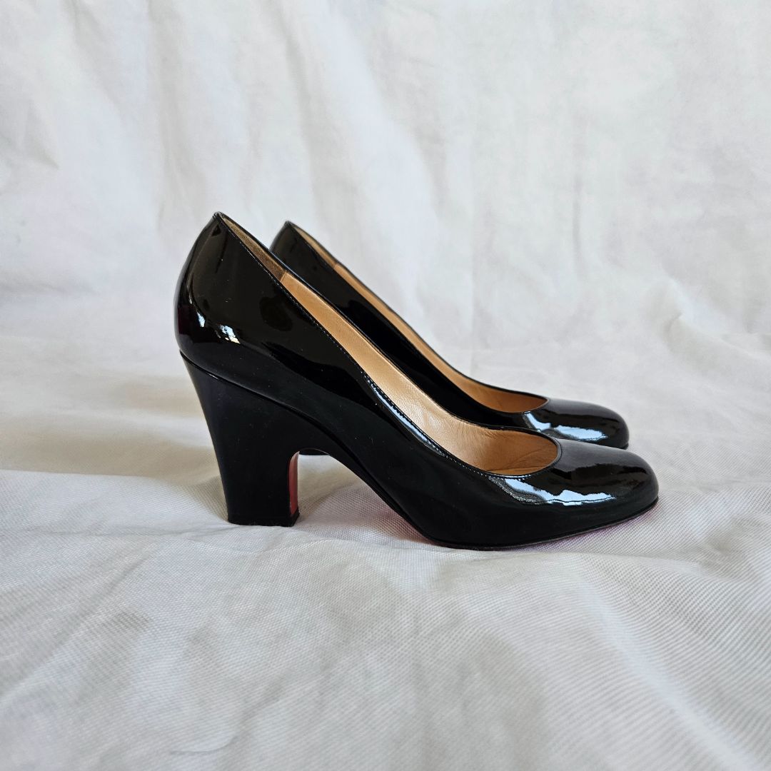 Christian Louboutin black patent block heel pumps, 37.5
