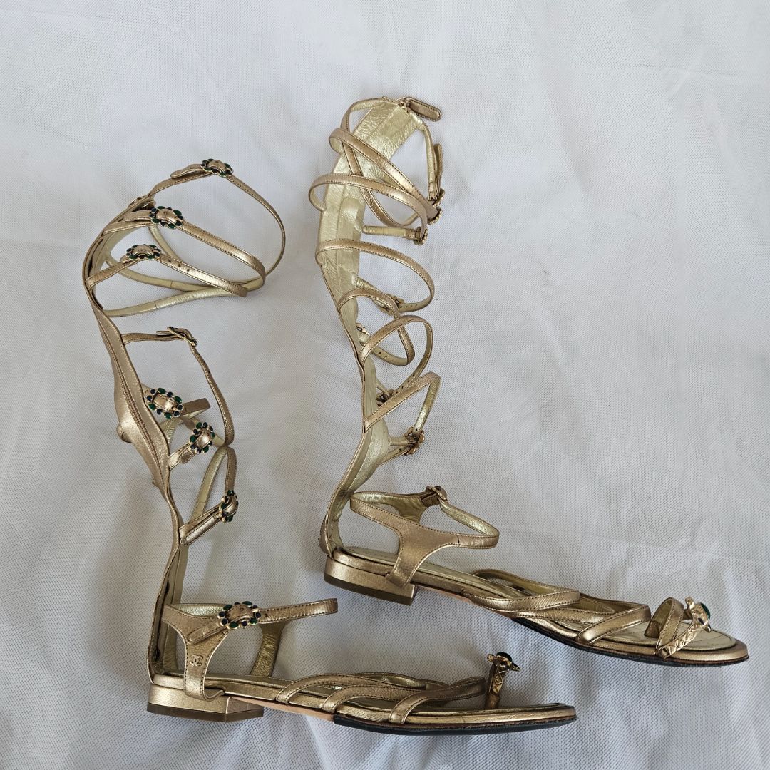 Chanel Gold Gladiator Sandals, 39