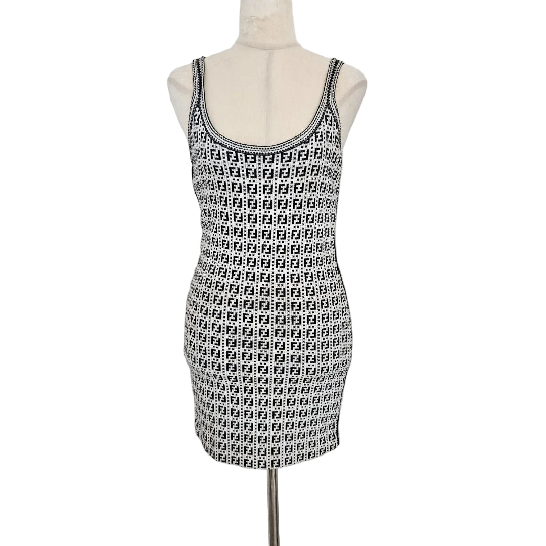 Fendi FF black and white strappy mini dress