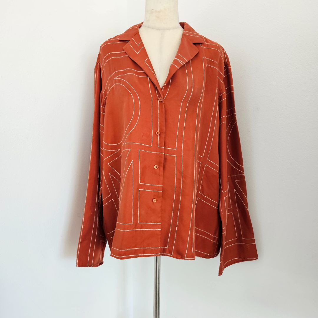 Toteme Dark Orange Stitch Detail Blouse