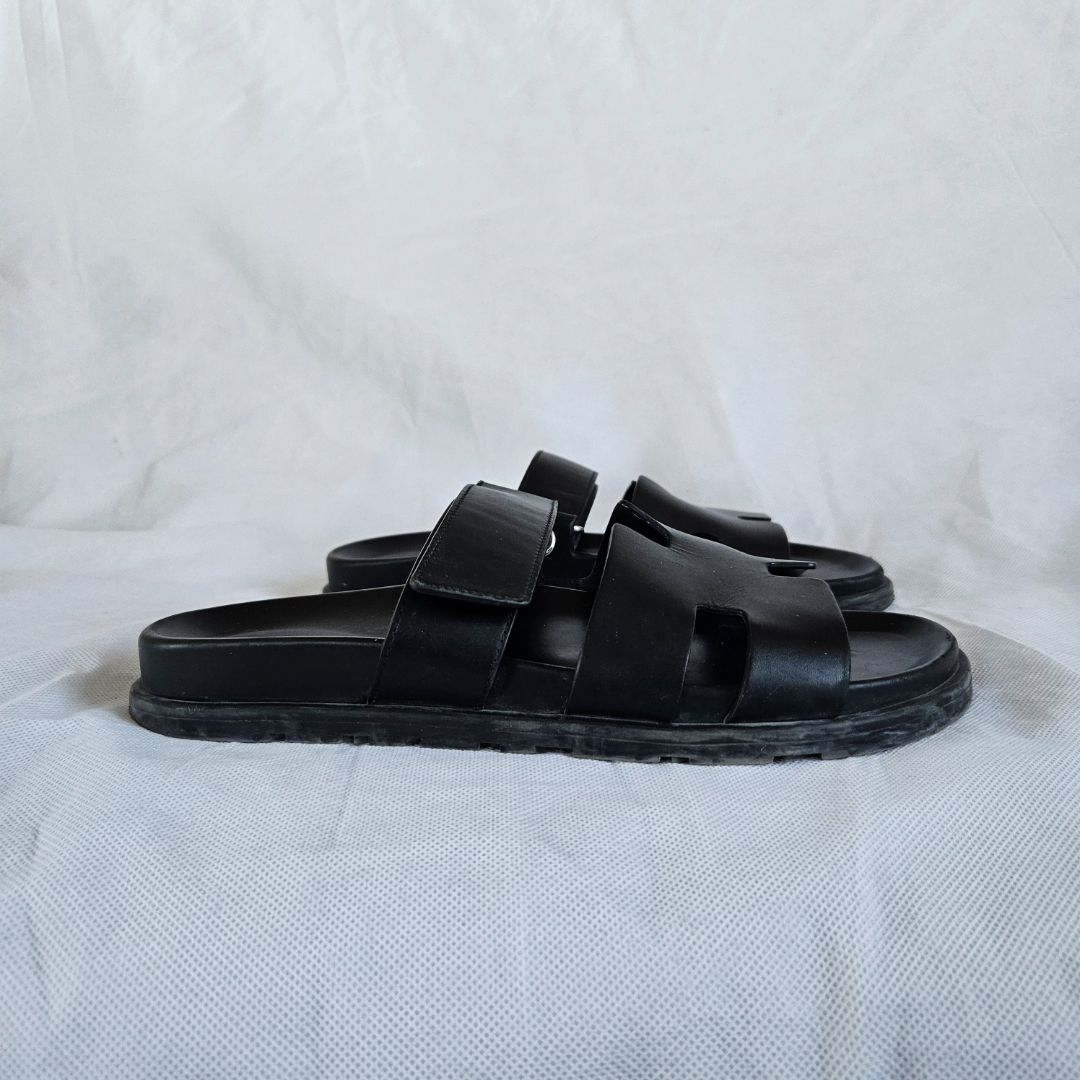Hermès Black Chypre Sandals, 41.5