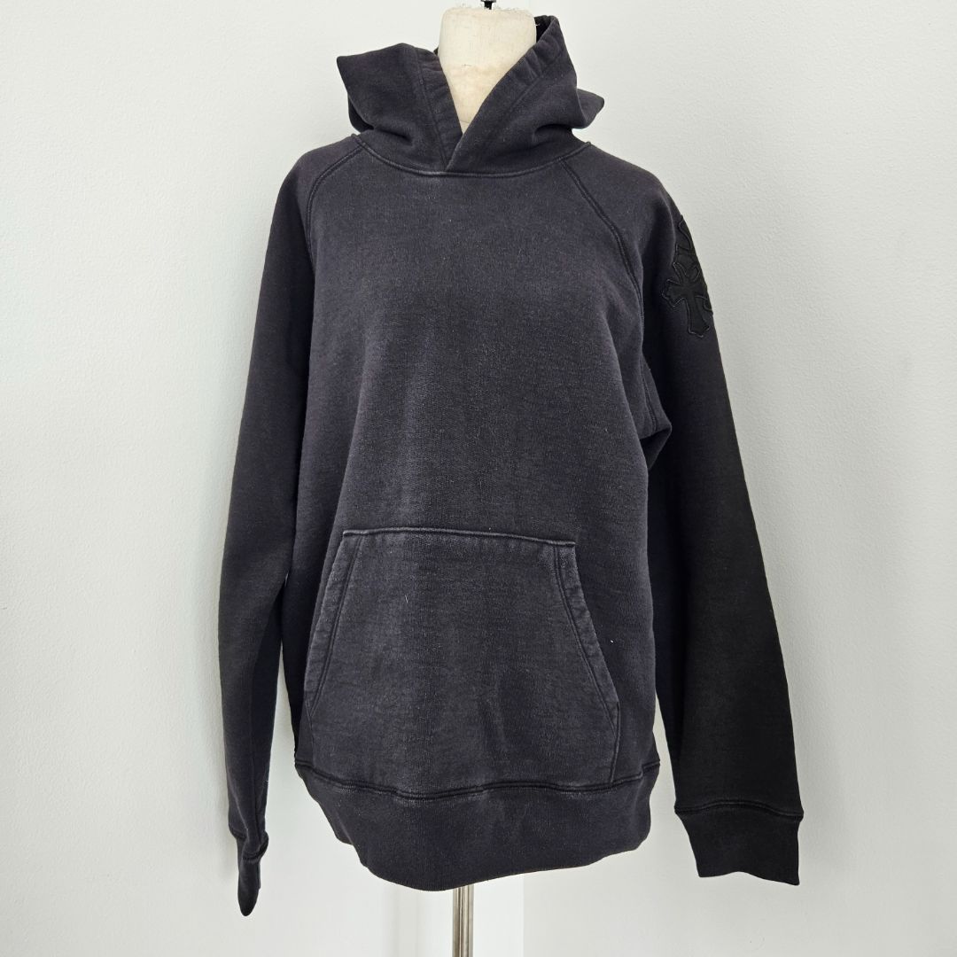 Chrome Hearts black cotton hoodie with leather patch