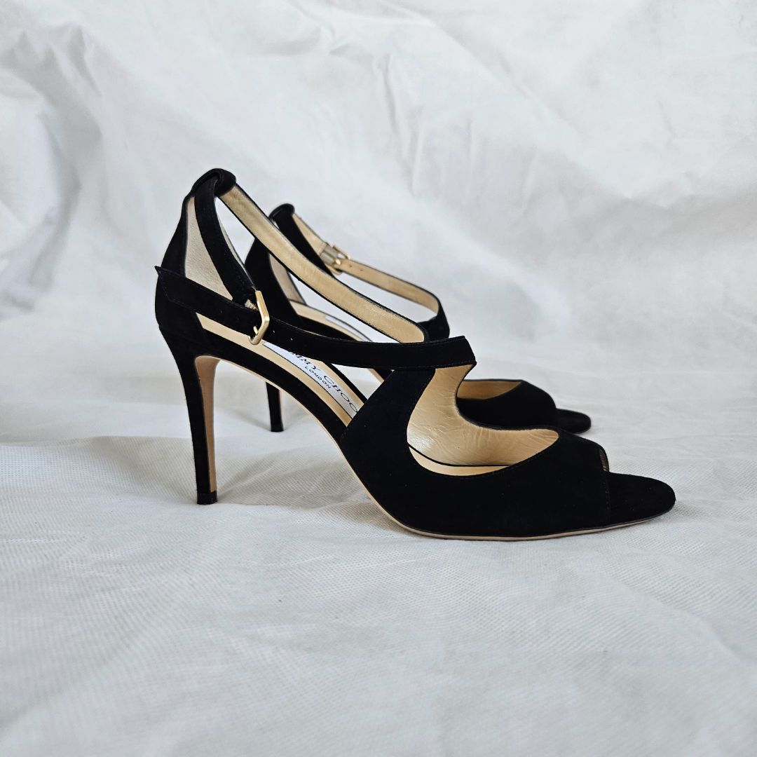 Jimmy Choo Black Suede Ankle Strap Sandals, 38