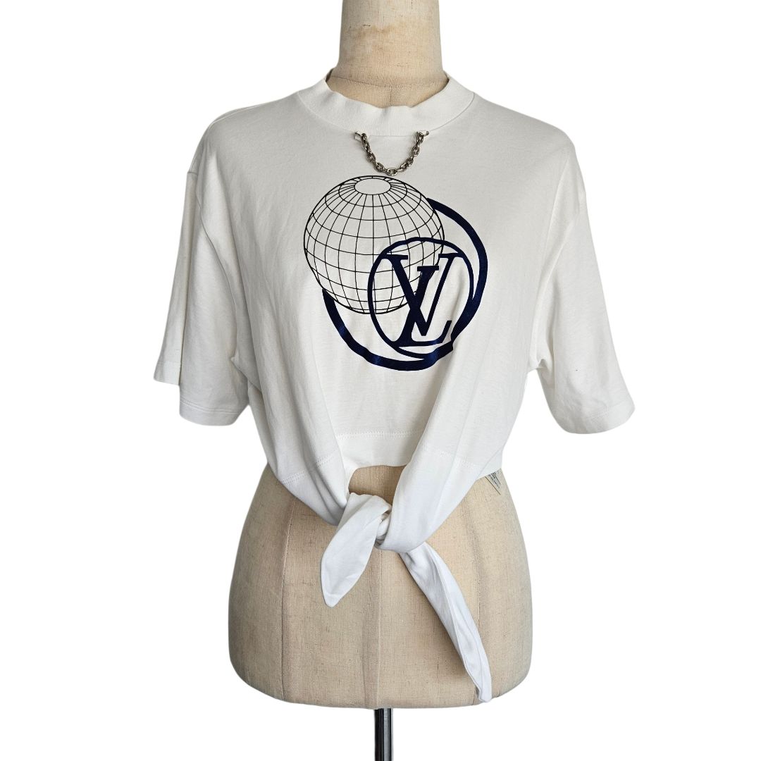 Louis Vuitton White LV Globe Self Tie T Shirt