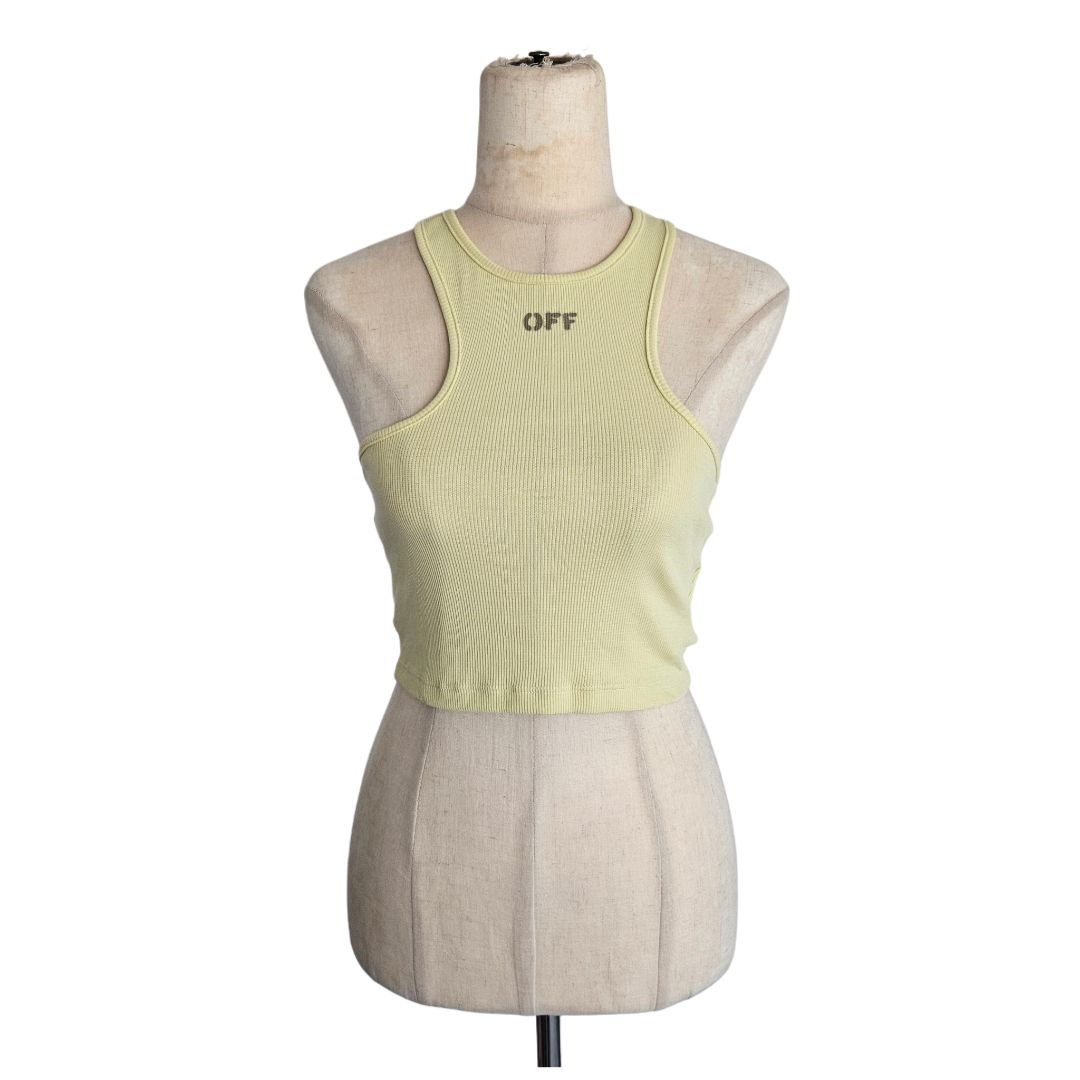 Off-White Lime Yellow Rib Knit Crop Tank Top
