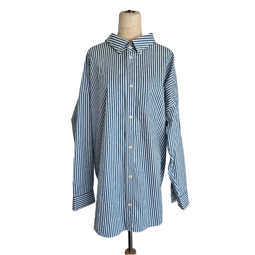 Balenciaga Blue/White Striped Logo Oversized Shirt