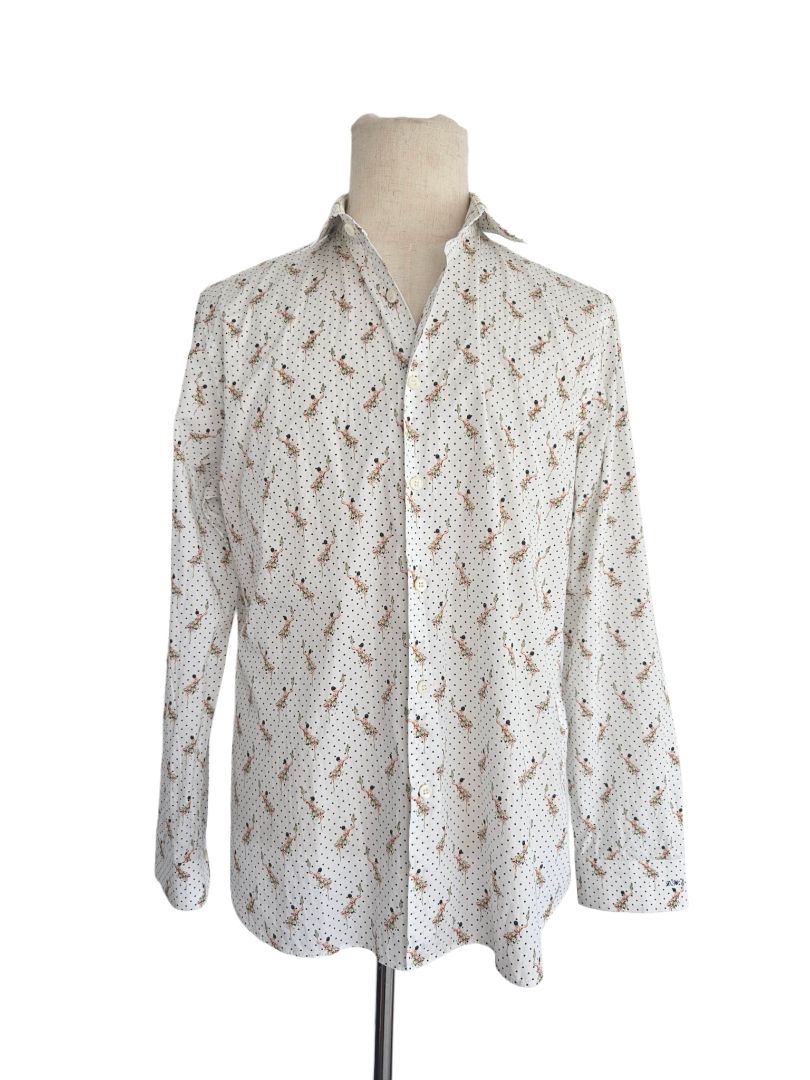 Prada White Polka Dot Print Button Shirt for men