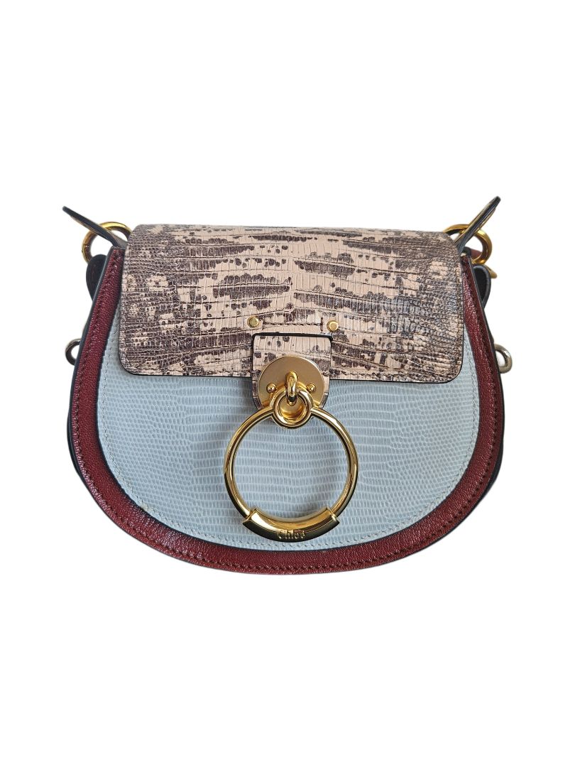 Chloe Tess Tricolor Lizard Skin Leather Shoulder Bag
