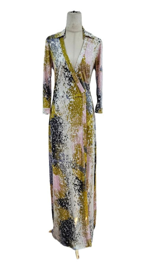 Diane Von Furstenberg Multicolor Long Sleeve Wrap Around Dress