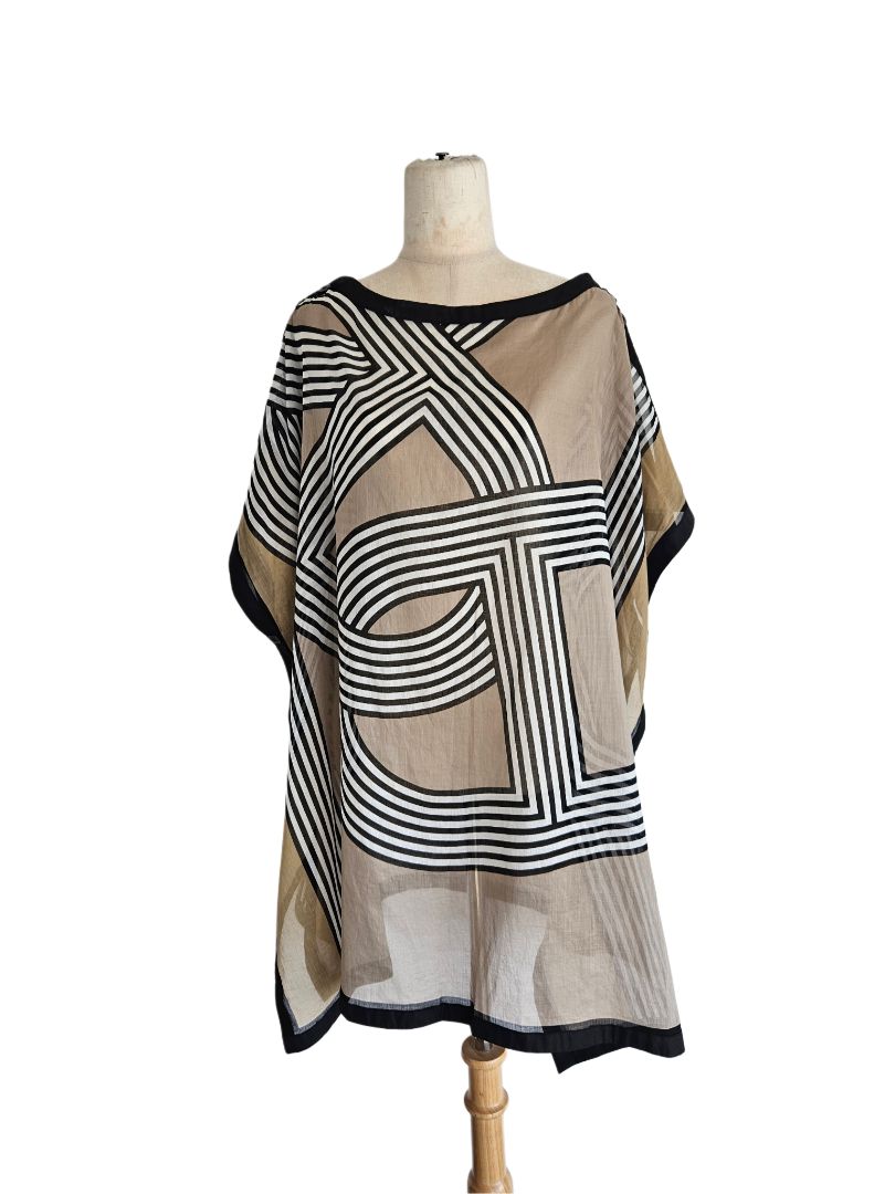 Hermes Beige/Black Print Poncho Dress