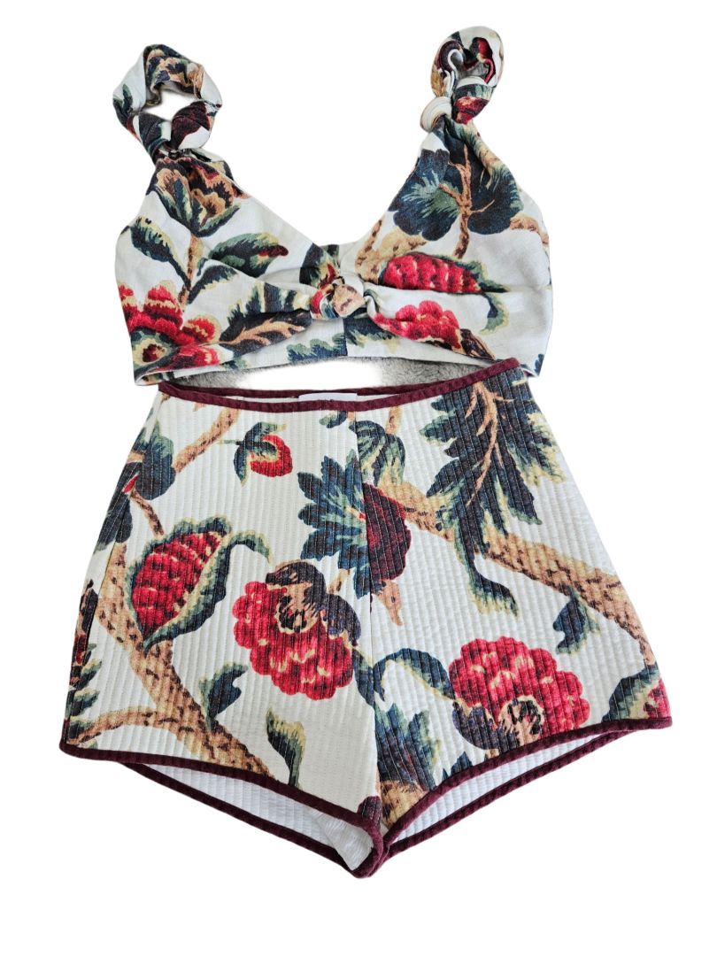 Sir The Label Embroidered Floral Bustier Bra w/ Short Set