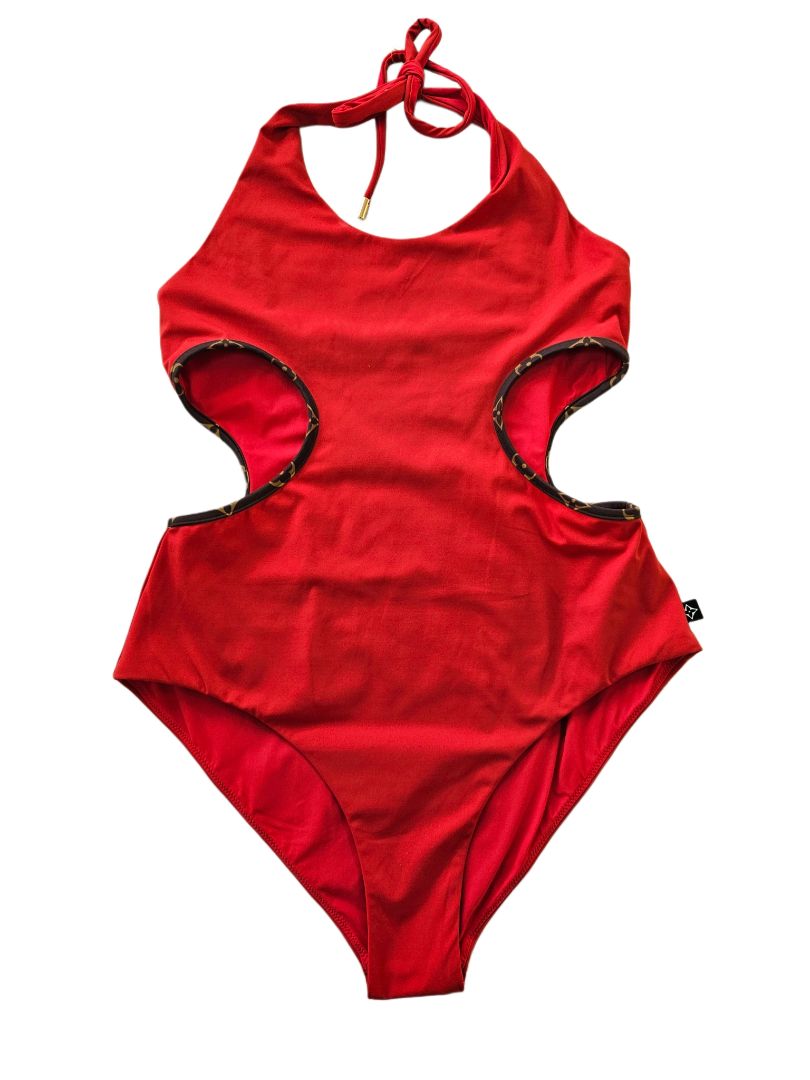 Louis Vuitton Red W/ Cut Out Monogram Print One-Piece Swimsuit