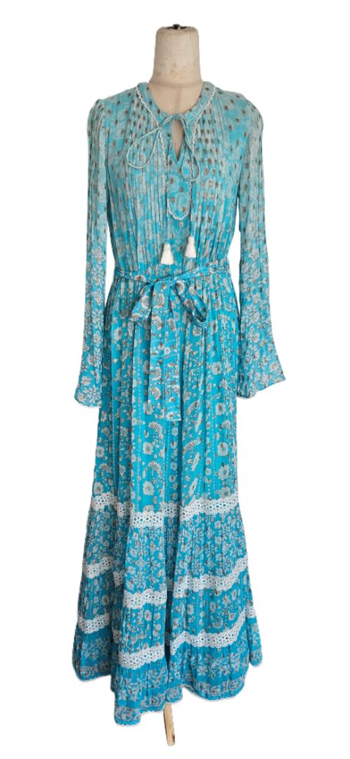 Hemant & Nandita Blue Mairi Belted Georgette Dress
