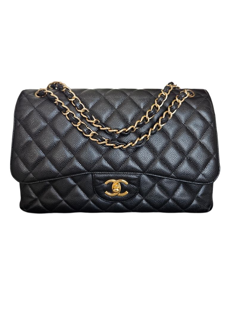Chanel Black Jumbo Caviar Leather Double Flap Bag
