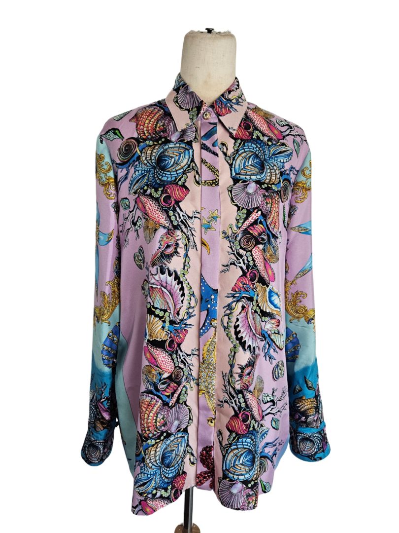 Versace Multicolor Tresor De La Mer Print Silk Twill Shirt