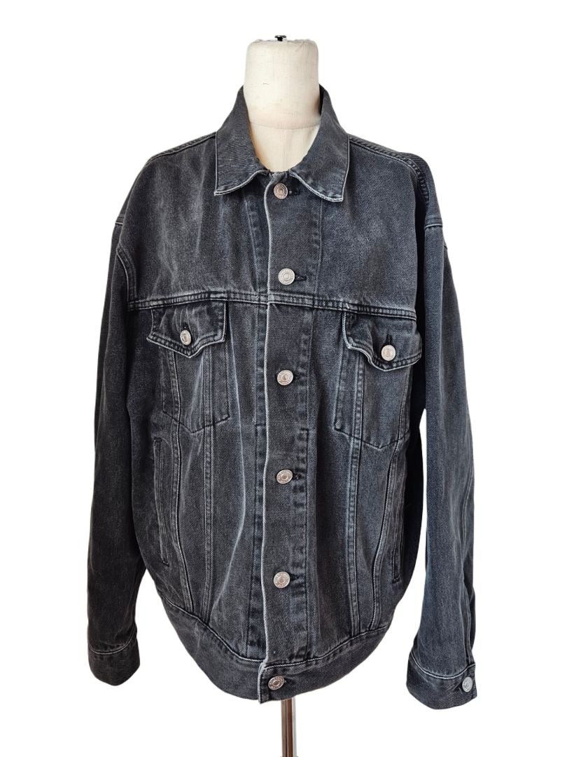 Balenciaga Black Crystal Embellished Logo Denim Jacket