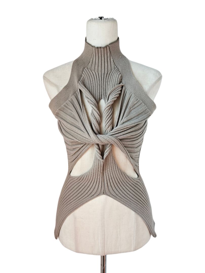 Dion Lee Grey Knitted Twisted Sleeveless Top