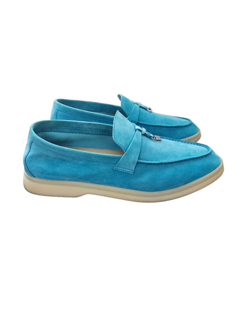 Loro Piana Light Blue Suede Summer Charm Walk Loafer, size 37.5