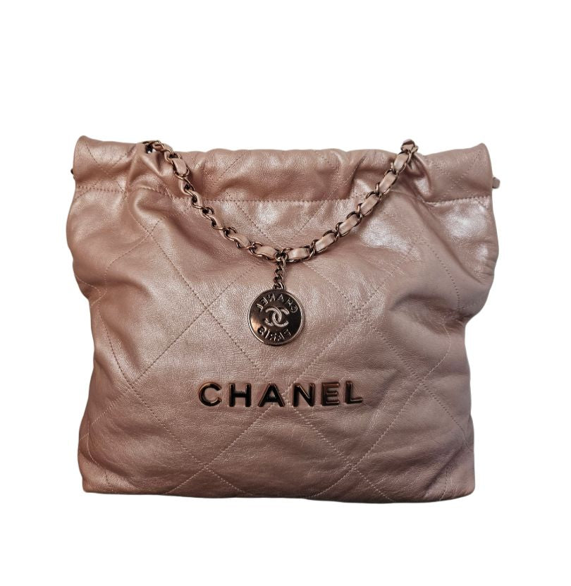Chanel Rose Gold Leather 22 Medium Handbag