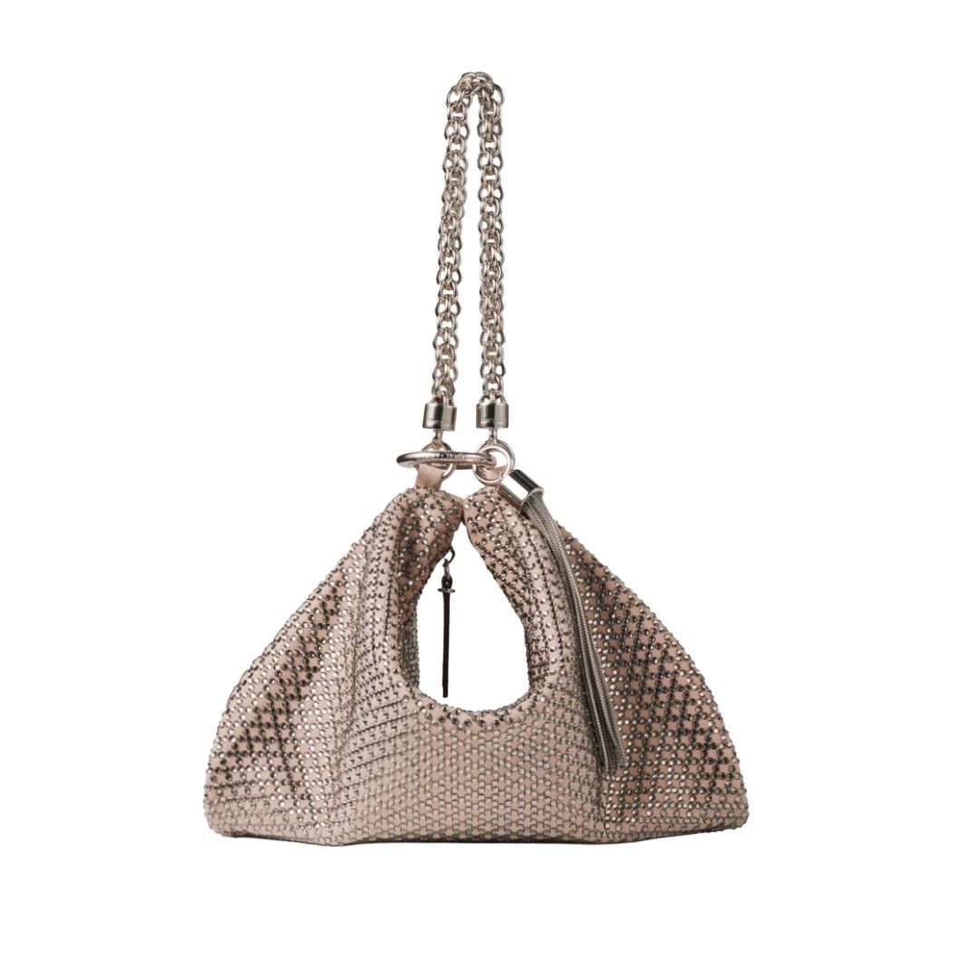 Jimmy Choo Callie Ballet Pink Suede Clutch Bag with Diamond Motif and Crystal Hotfix