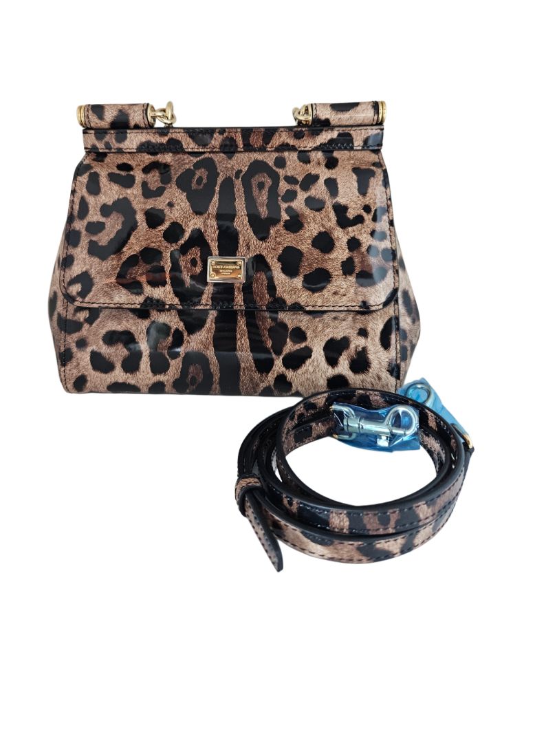 Dolce & Gabbana Sicily small leopard-print patent-leather tote