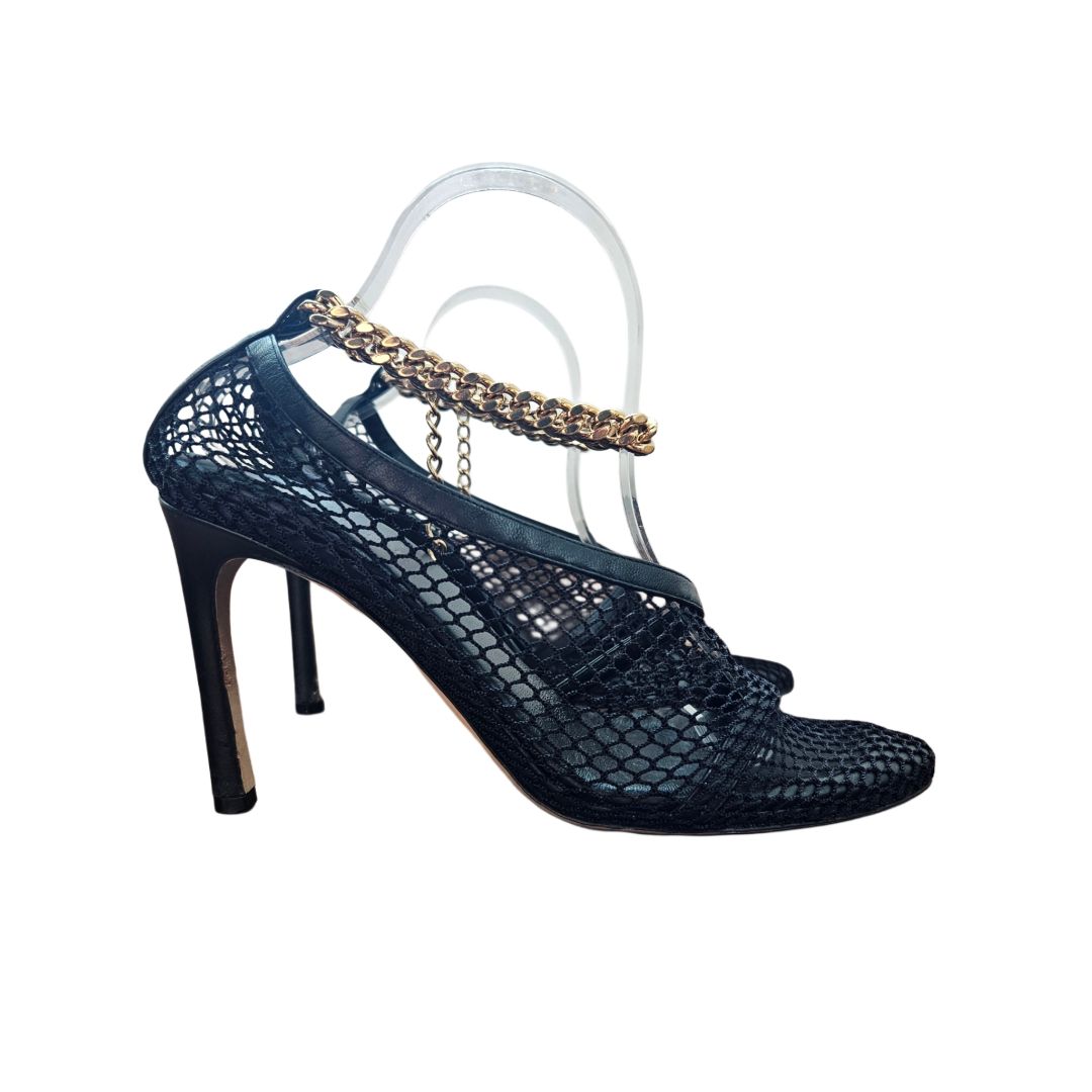 Bottega Veneta Black Mesh & Leather Chain Link D'orsay Pump, size 39.5