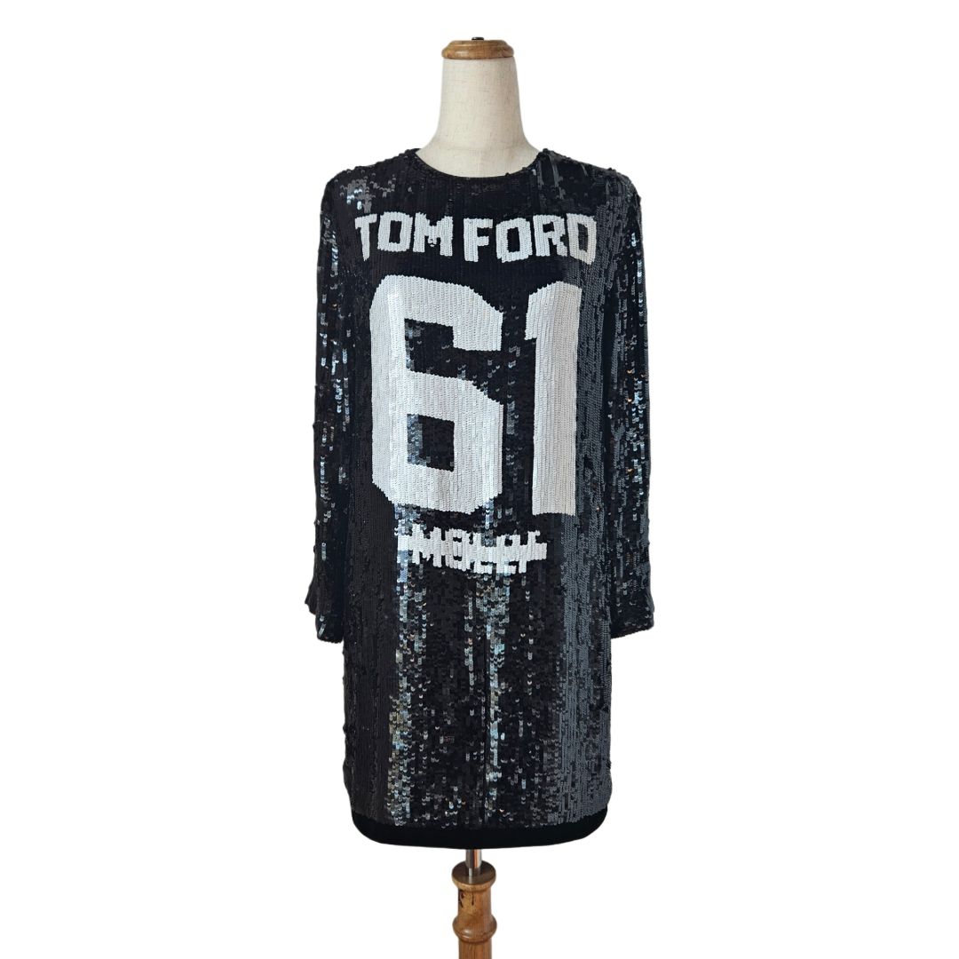 Tom Ford Black/White Run Away Molly 61 Sequin Embellished Mini Dress