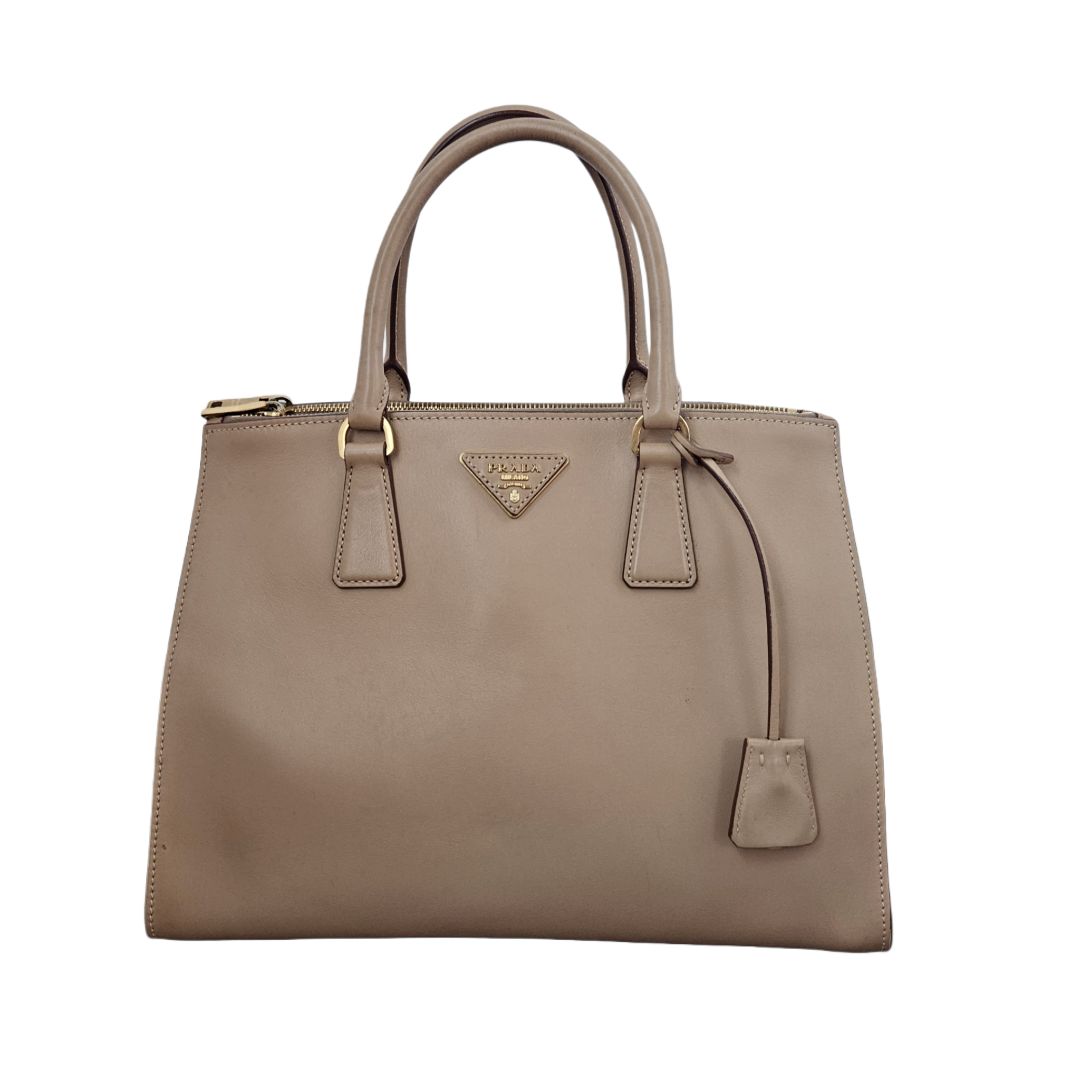 Prada Beige Twin Pocket Tote Leather Bag with removable strap