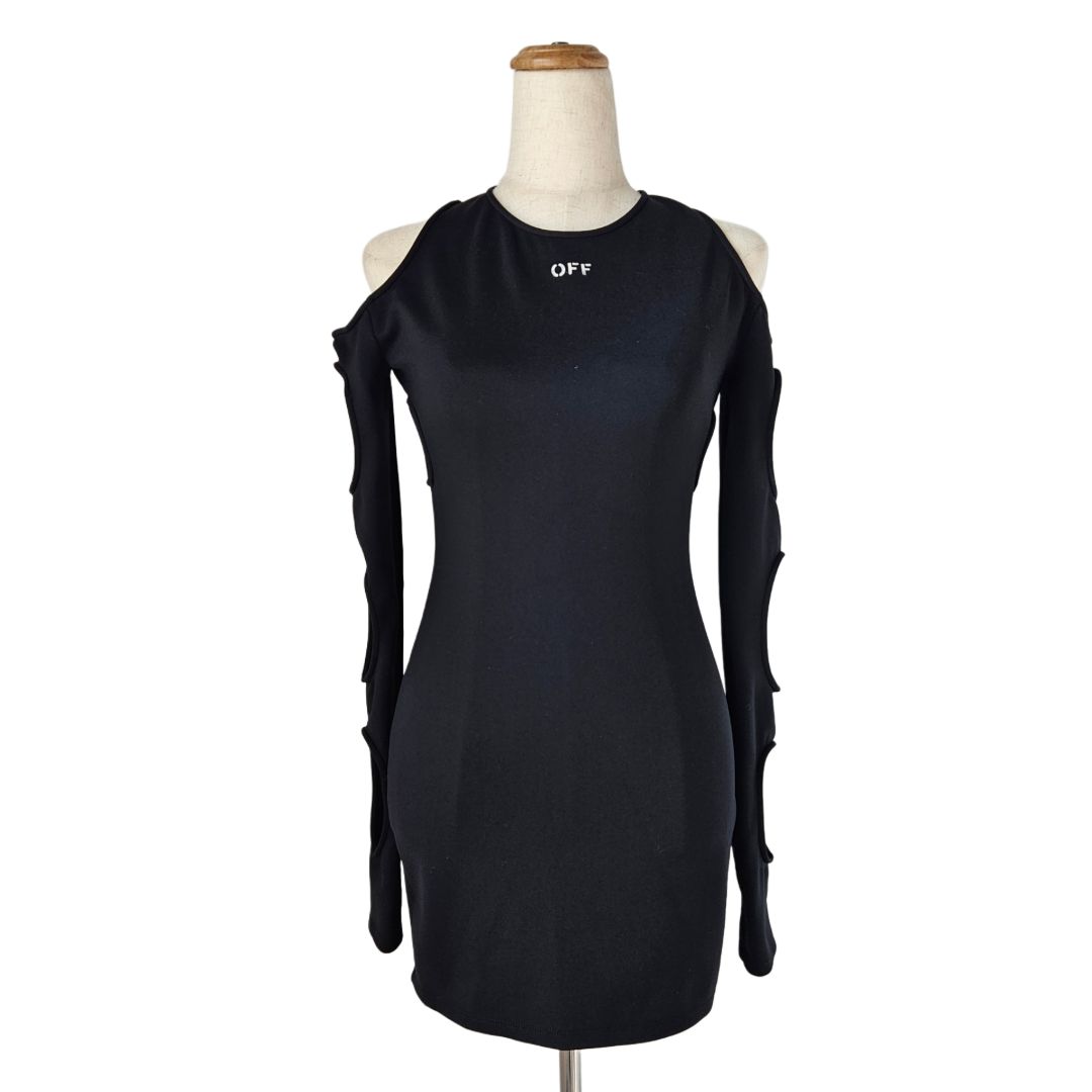 Off-White Black Long Sleeve Cutout Bodicon Mini Dress