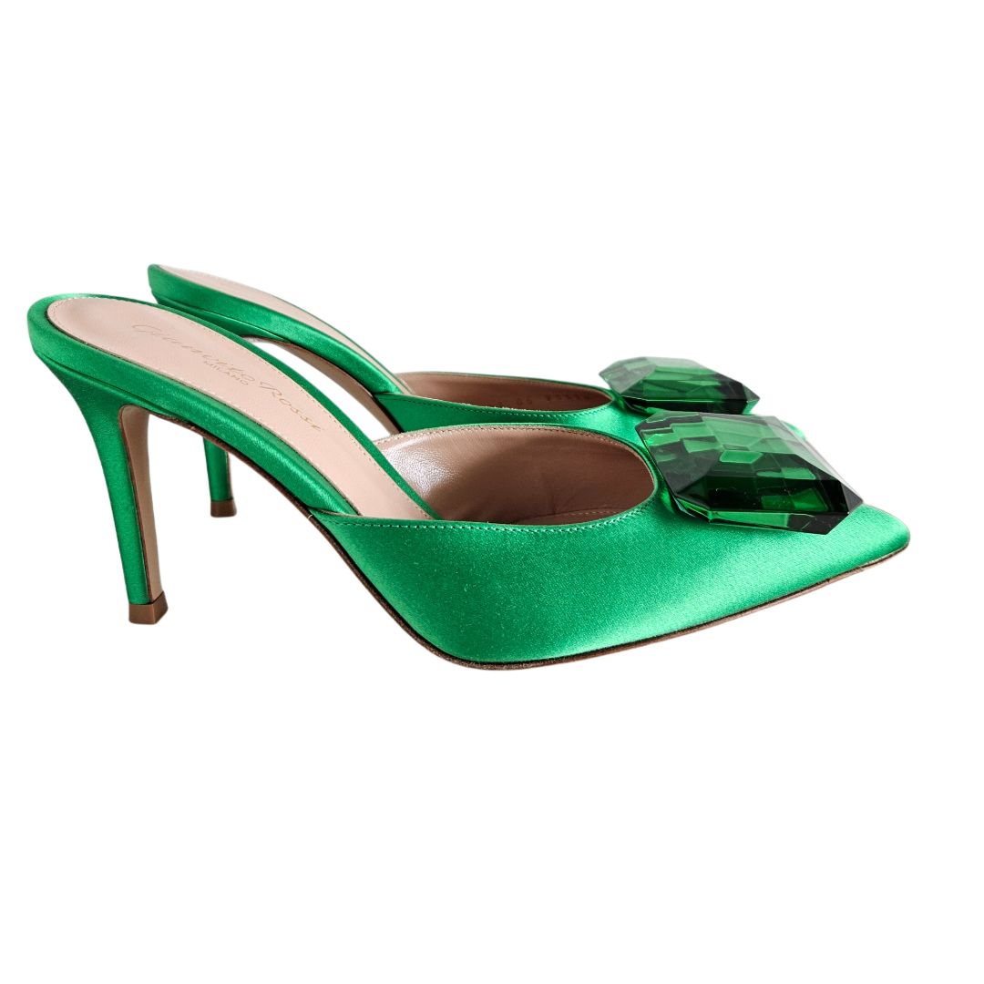 Gianvito Rossi Green Satin Jaipur Mules