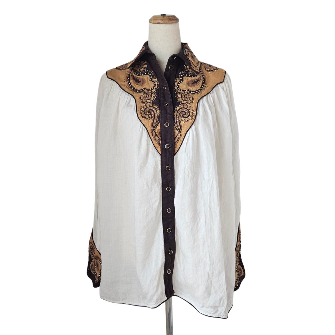 Zimmermann White/Brown Tiggy Applique Billow Blouse