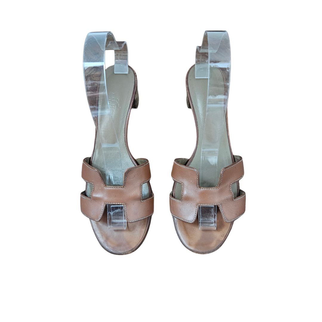 Hermes Brown Leather Oasis Sandals