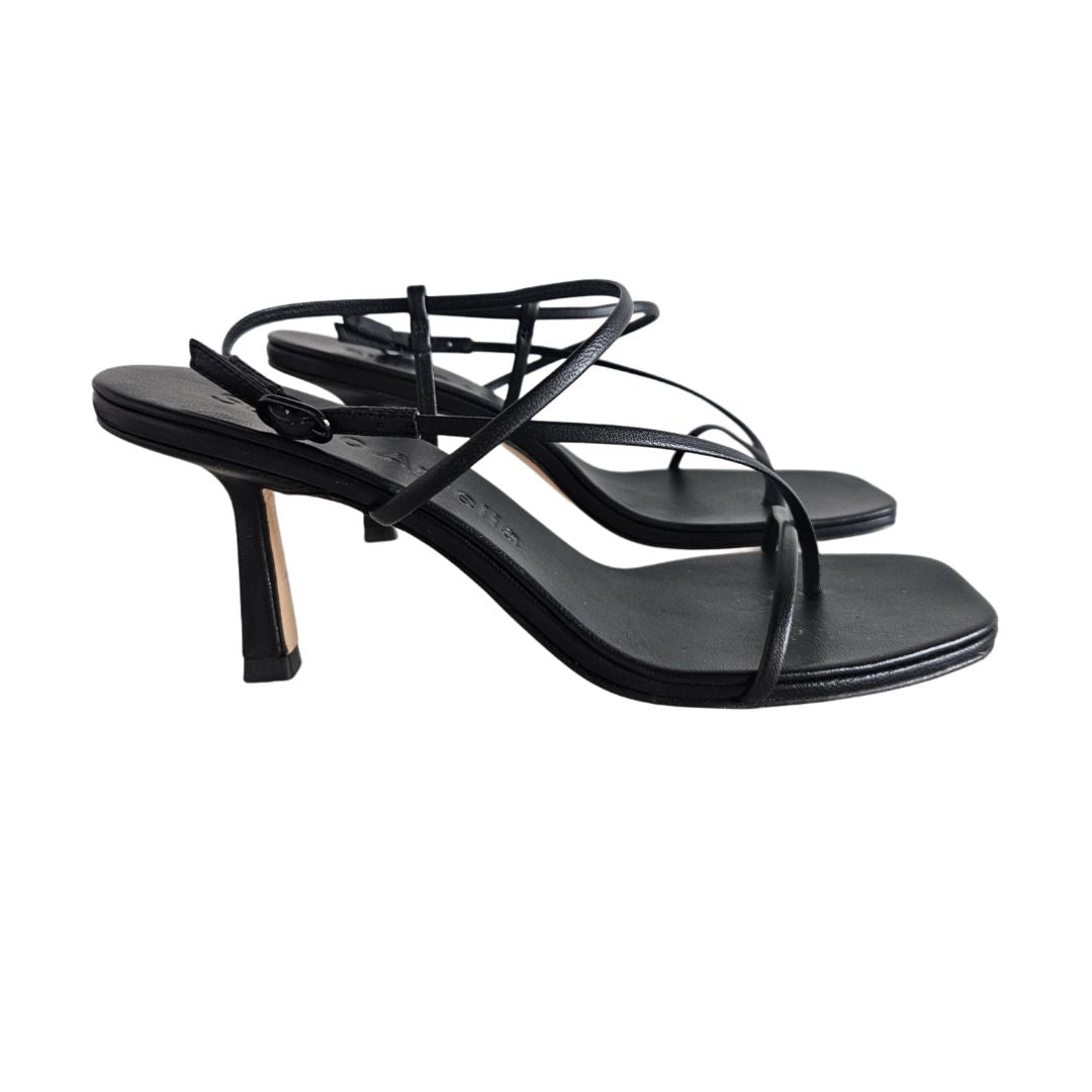 Studio Amelia Black Leather Cross Front 70 Heel Sandal size 36