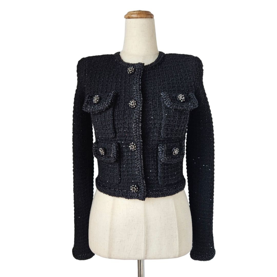 Self Portrait Black Tweed Pockets Jacket