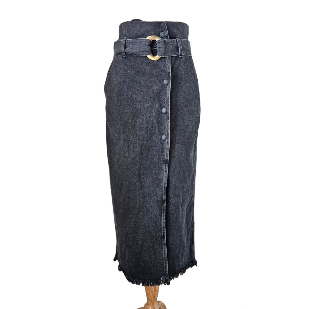 Nanushka Black Denim Jeans Belted with Buttons Skirt