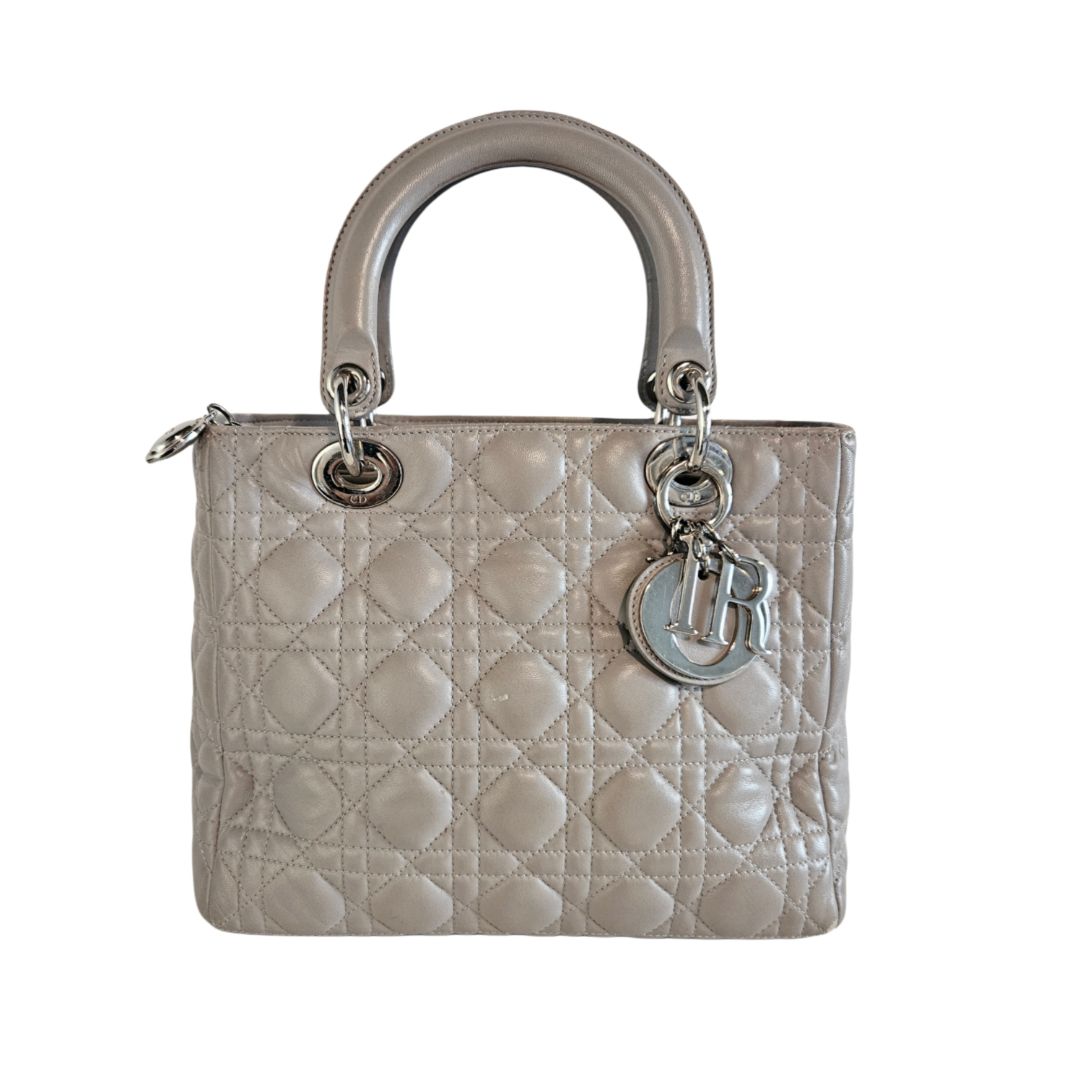 Christian Dior Grey Soft Leather Medium Cannage Lady Dior Bag